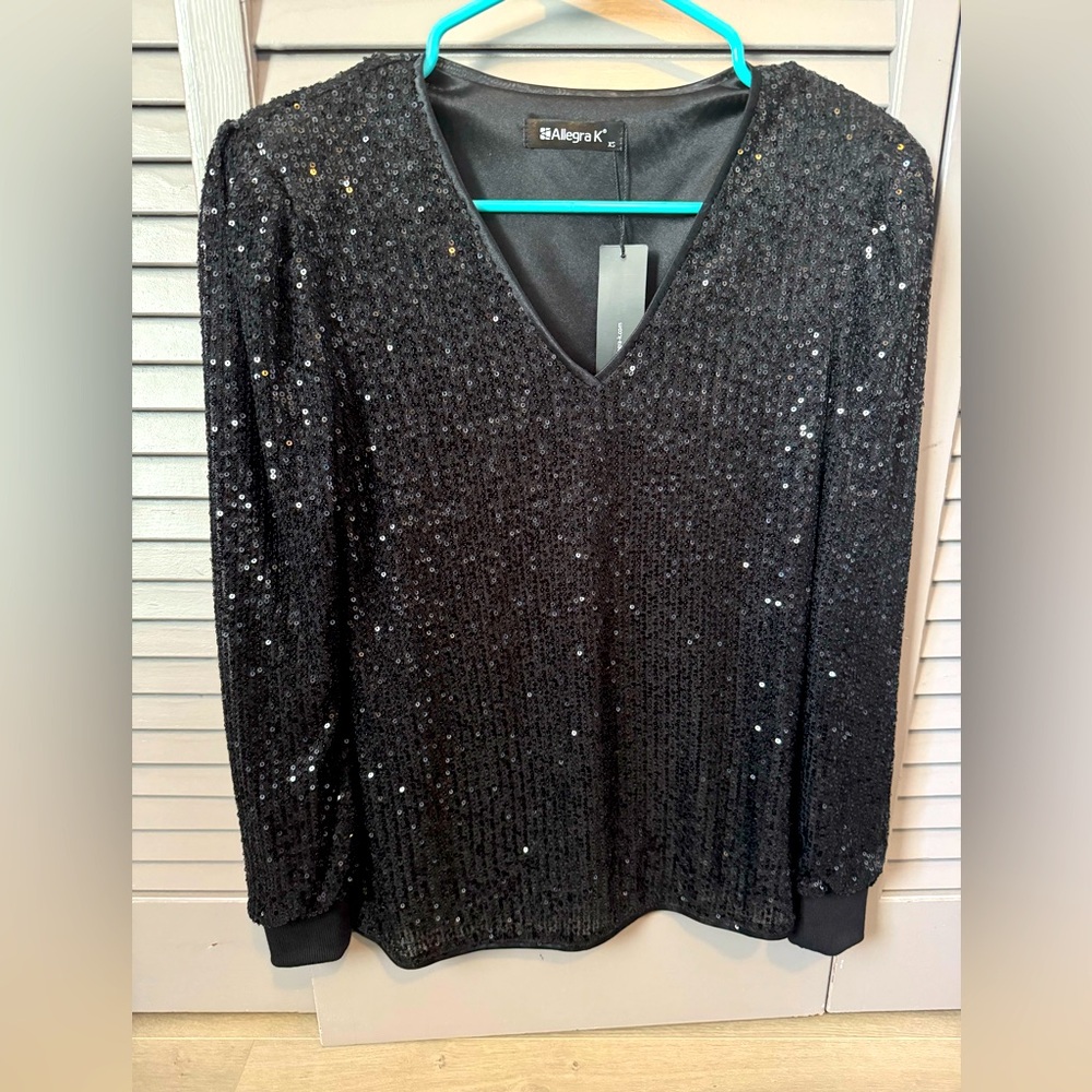 Allegra K long sleeve sparkle shirt. V neck. Cuff sleeves. Size XS